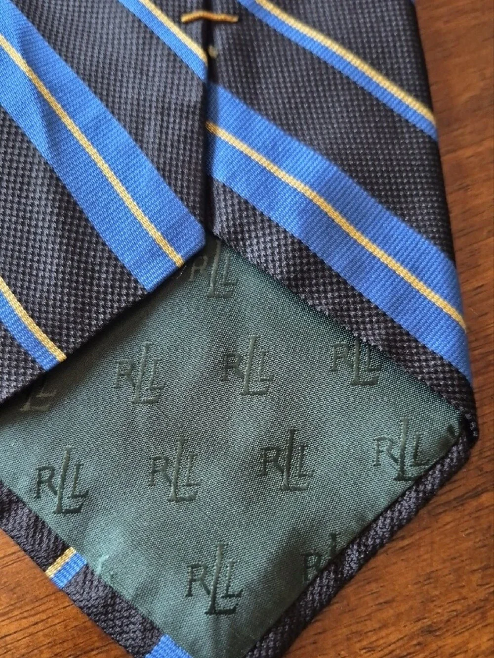 Ralph Lauren Black Tie with Blue and Yellow Stripe